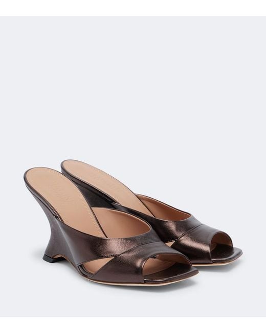 Malone Souliers Brown Lourdes Metallic Leather Wedge Mules