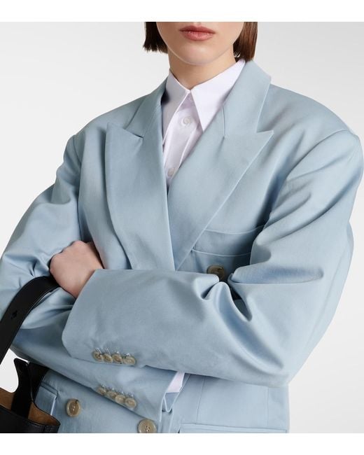 Plan C Blue Oversized Cotton-Blend Blazer