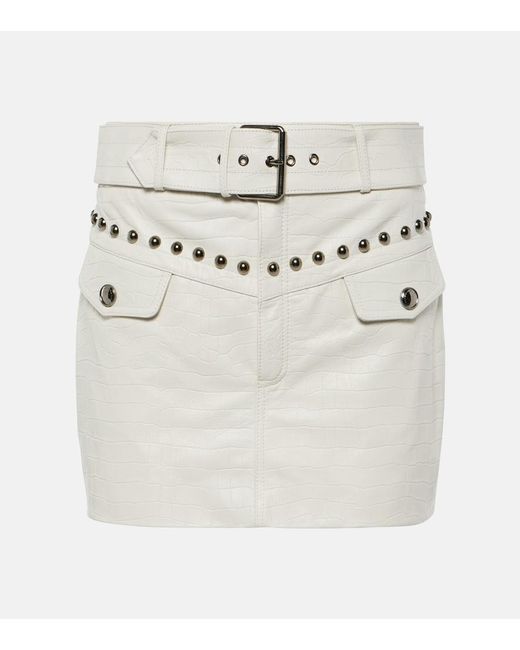 Alessandra Rich White Croc-Effect Leather Miniskirt