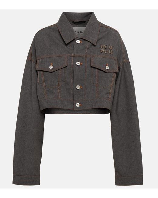 Miu Miu Black Cropped Virgin Wool Jacket