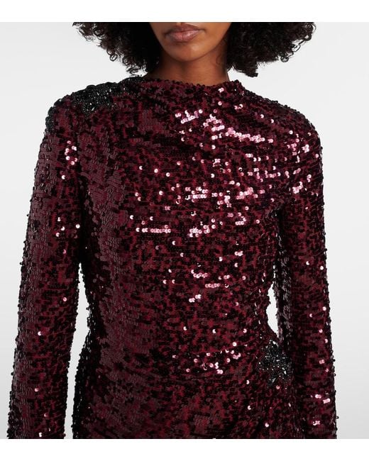 Erdem Purple Draped Sequined Gown