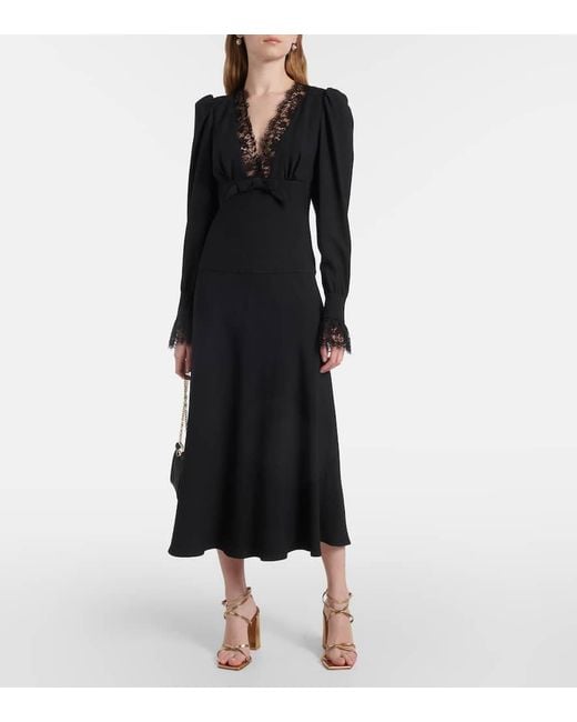 Vestido Midi Envers De Saten Con Encaje Alessandra Rich de color Black
