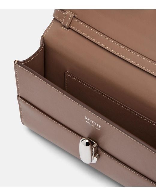 SAVETTE Brown Symmetry Mini Leather Crossbody Bag