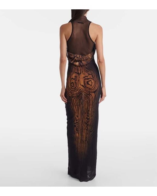 Jean Paul Gaultier Purple Bedrucktes Maxikleid Wood Aus Mesh