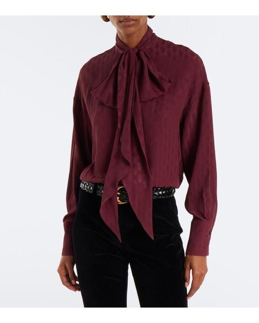 Etro Purple Tie-Neck Paisley Jacquard Blouse