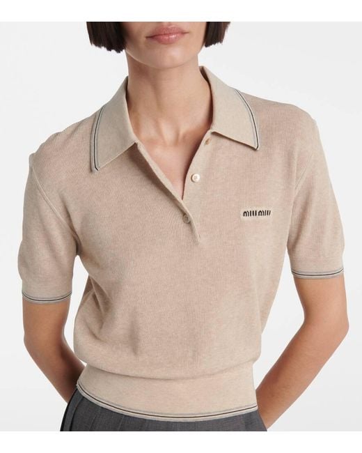 Miu Miu Natural Polopullover Aus Einem Baumwollgemisch