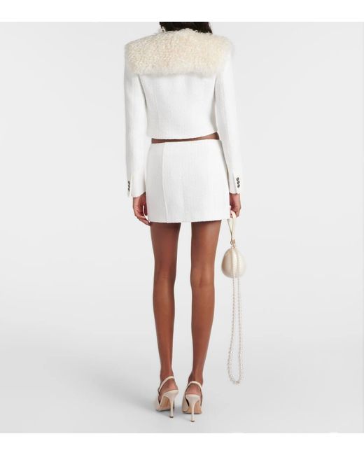 Alessandra Rich White Cropped Checked Tweed Jacket