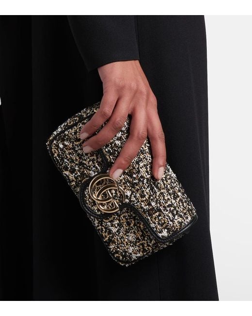Gucci Black Gg Marmont Mini Tweed Shoulder Bag