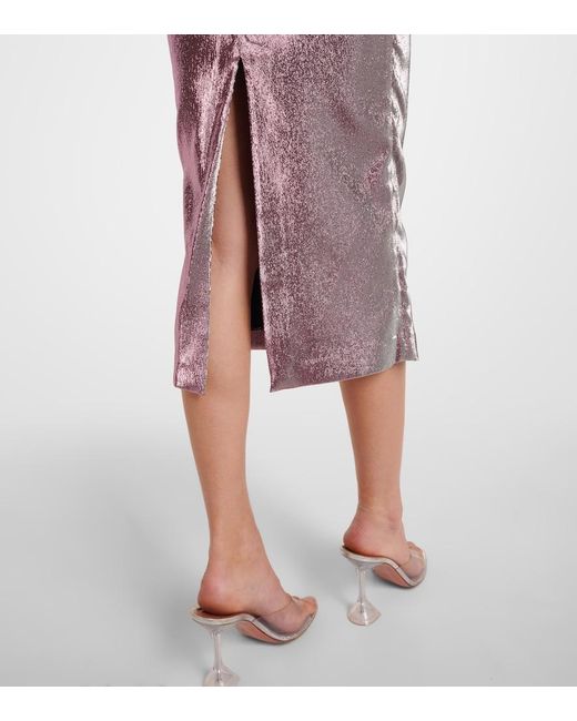 Area Purple Floral-Applique Lame Midi Dress