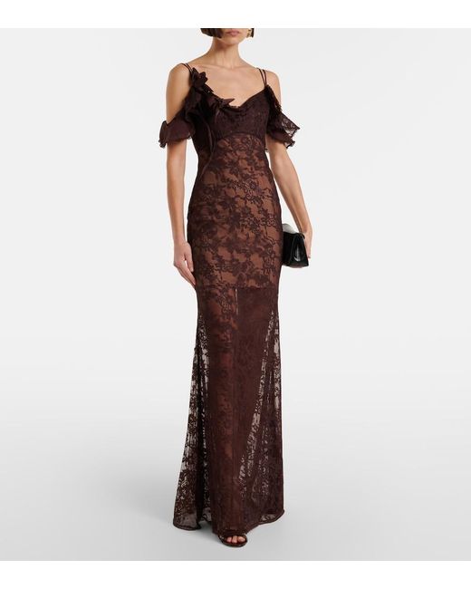 Self-Portrait Purple Off-Shoulder Lace Gown