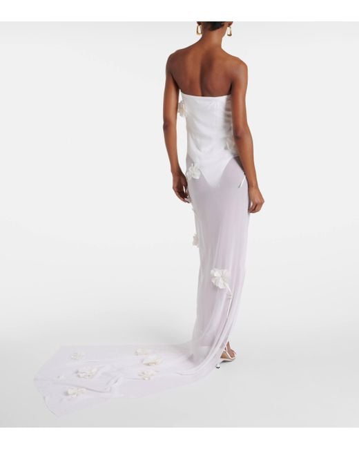 Jacquemus White Embroidered Silk-blend Mousseline Maxi Dress