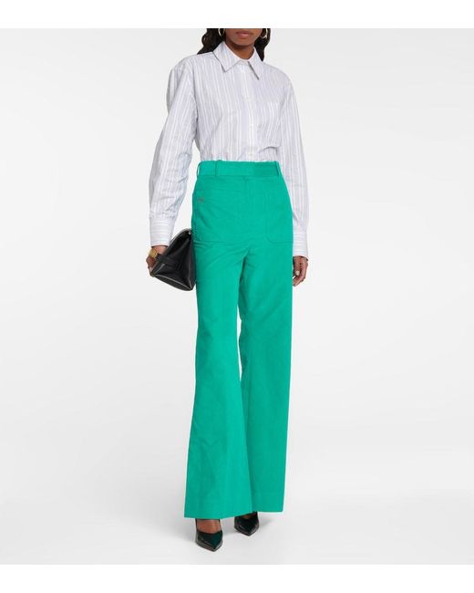 Victoria Beckham Blue Alina Corduroy Wide-leg Pants