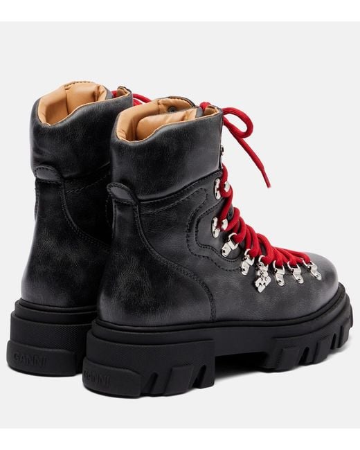 Ganni Red Platform Combat Boots