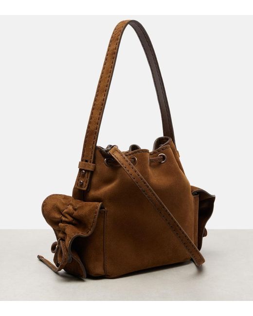 Acne Brown Multipocket Mini Suede Bucket Bag
