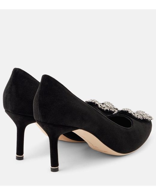 Manolo Blahnik Black Hangisi 70 Embellished Velvet Pumps