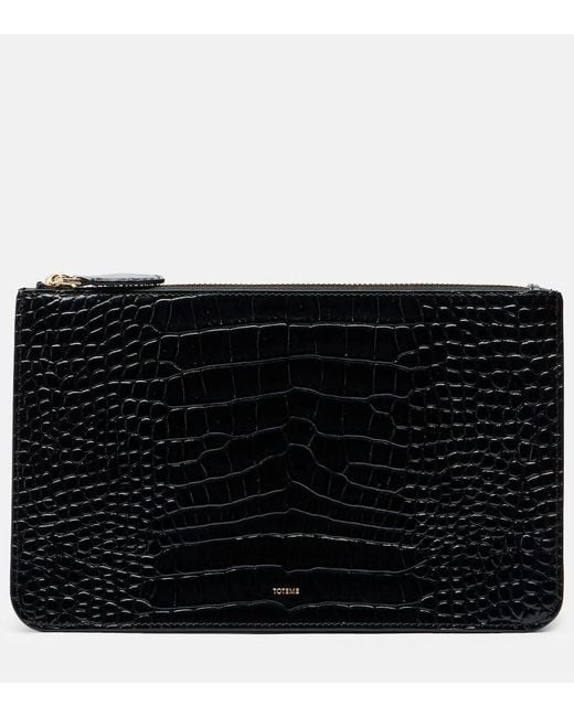 Totême Black Threefold Croc-Effect Leather Clutch