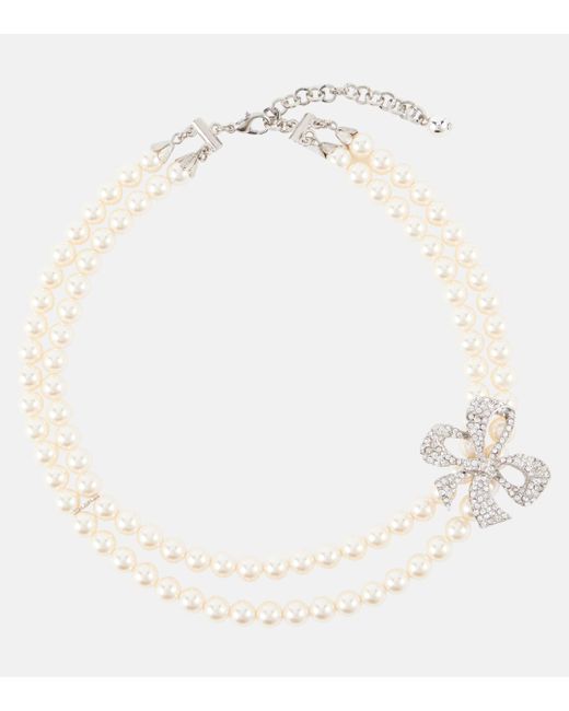 Alessandra Rich White Crystal-embellished Faux Pearl Necklace