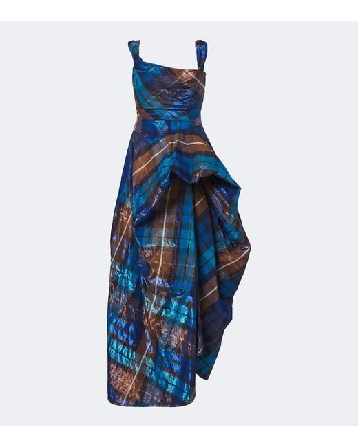 Vivienne Westwood Blue Chichi Draped Plaid Maxi Dress