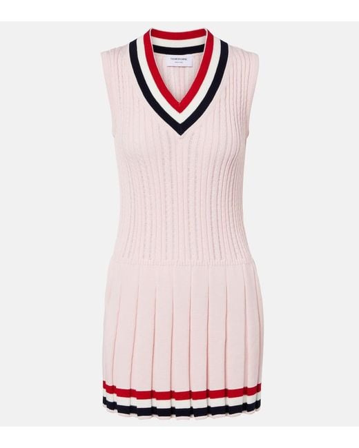 Thom Browne Pink Pleated Cotton Minidress