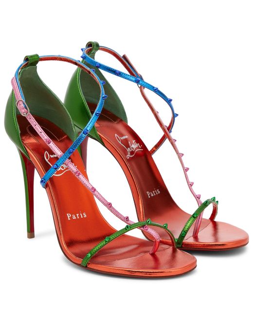 Christian Louboutin Multicolor Riojana Spikes Metallic Leather Sandals