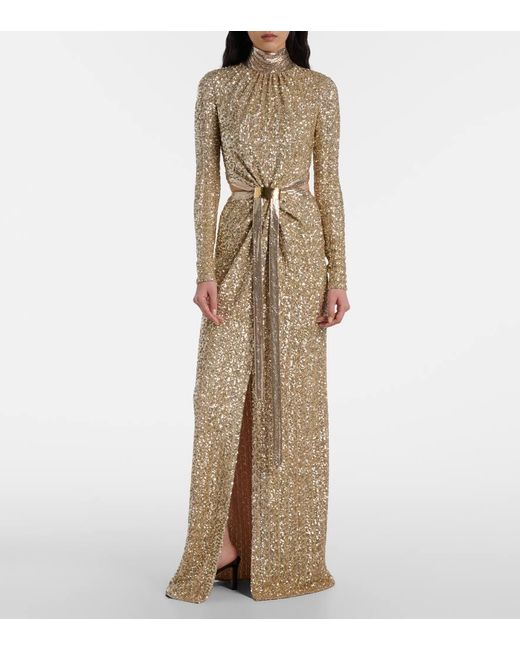 Rabanne Natural Sequined Gathered Gown