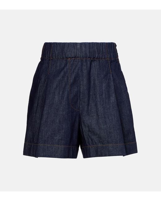 Dries Van Noten Blue Pleated High-Rise Denim Shorts