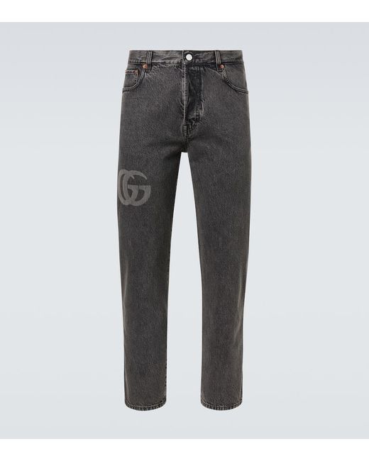 Gucci Cropped Slim Jeans Double G in Gray für Herren