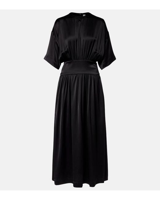 Totême Black Silk And Cotton Satin T-Shirt Dress