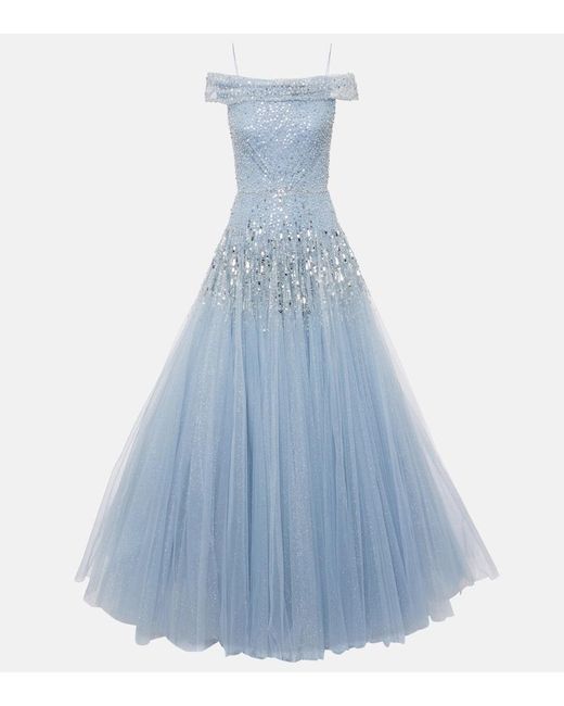 Jenny Packham Blue Embellished Sirena Gown