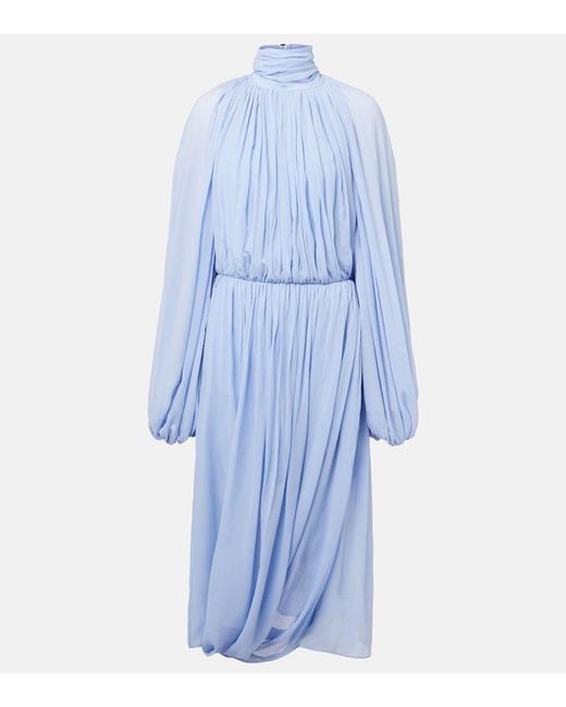 Stella McCartney Blue High-Neck Pleated Midi Dress