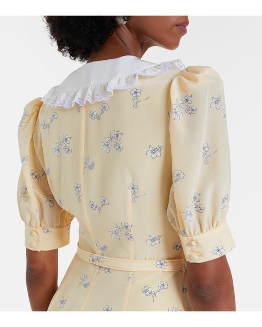 Alessandra Rich Metallic Lace-Trimmed Floral Silk Shirt Dress