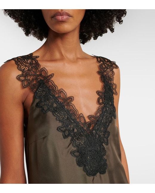 Rohe Brown Lace-Trimmed Silk Maxi Dress