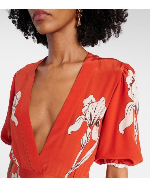LaDoubleJ Red Marlene Floral Silk Maxi Dress