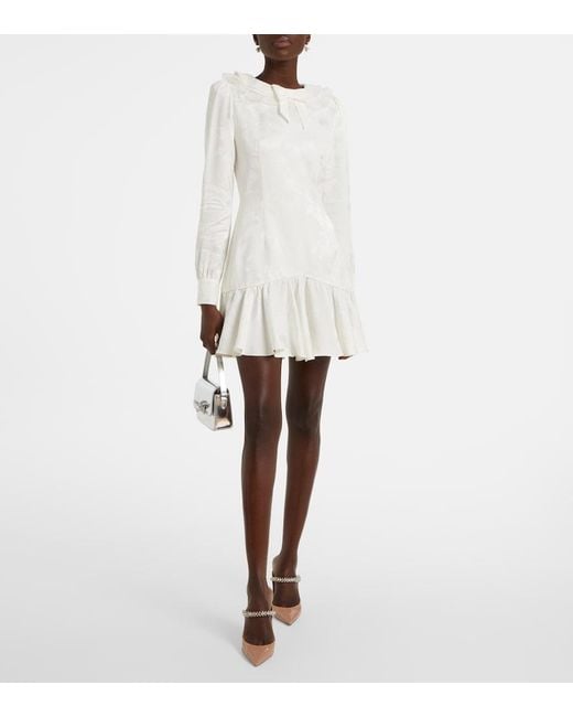 Alessandra Rich White Bow-Detail Floral Jacquard Minidress
