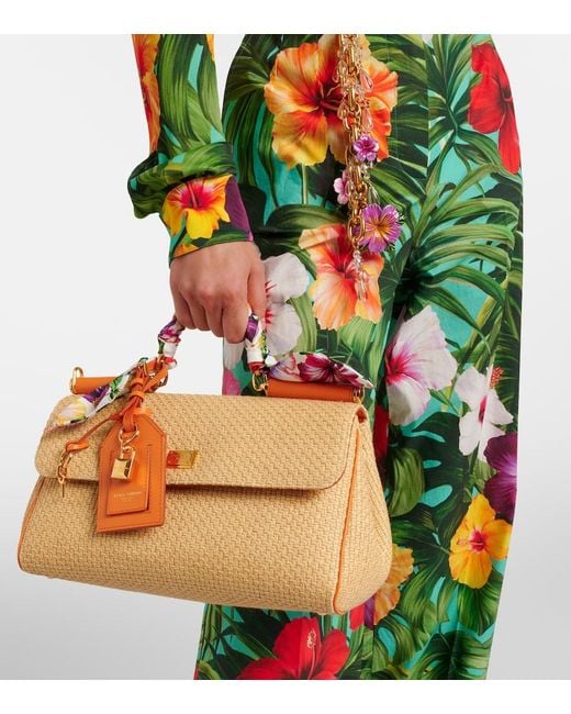 Dolce & Gabbana Brown Sicily Small Raffia Top-Handle Bag