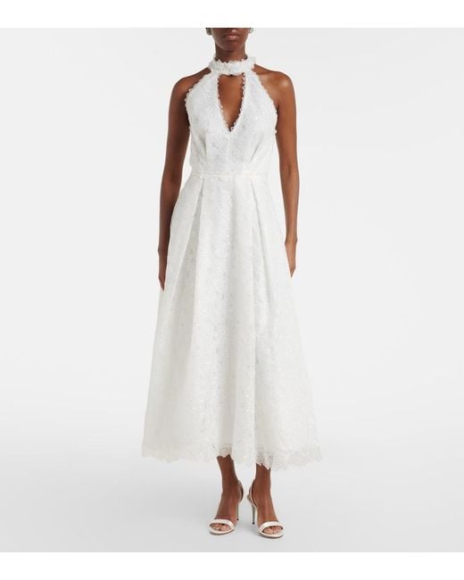 Costarellos White Lavinia Embroidered Organza Cocktail Dress