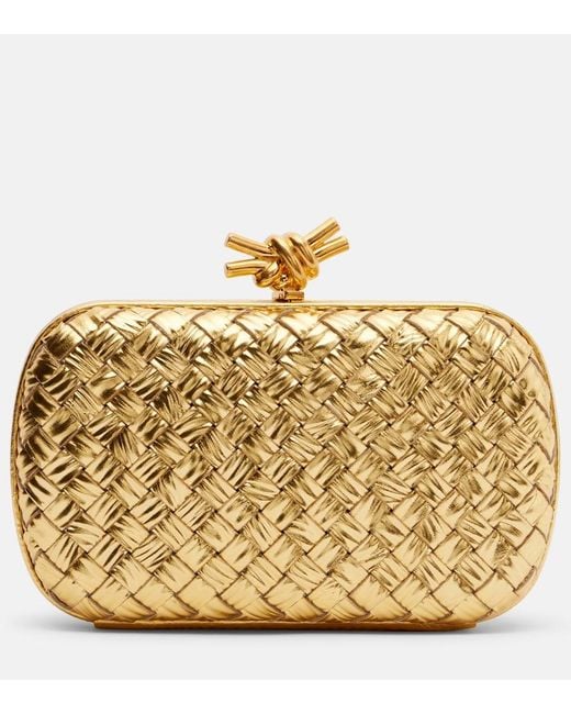 Bottega Veneta Knot Intreccio Metallic Leather Clutch