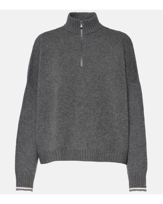 Brunello Cucinelli Gray Wool And Silk-blend Half-zip Sweater