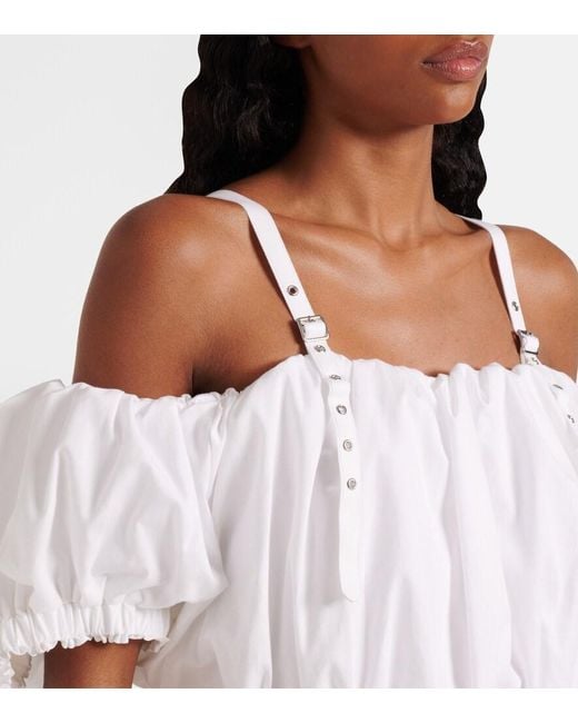 Noir Kei Ninomiya White Off-Shoulder Cotton Poplin Midi Dress