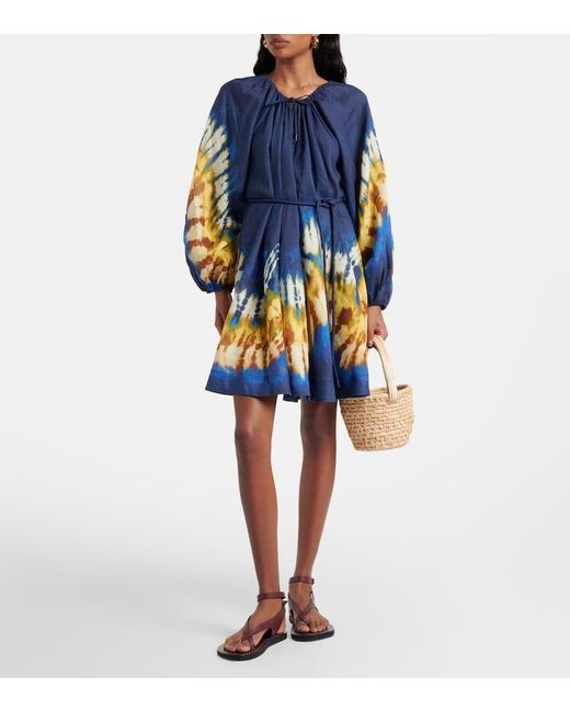 ALÉMAIS Blue Martine Printed Ramie Minidress