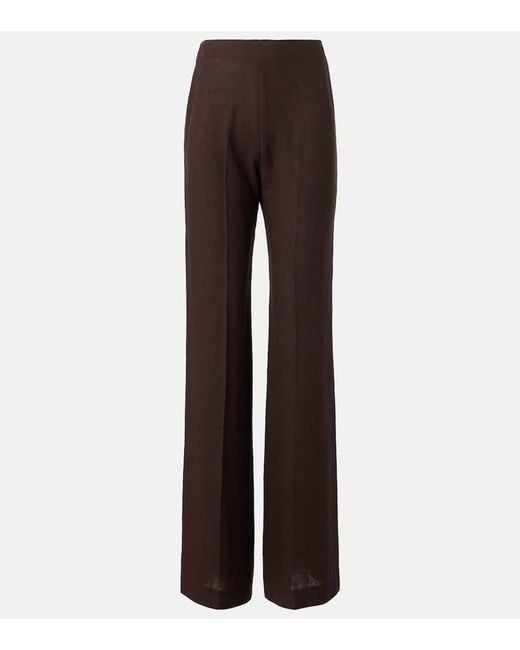 Loro Piana Brown Timi Linen Crepe Flared Pants