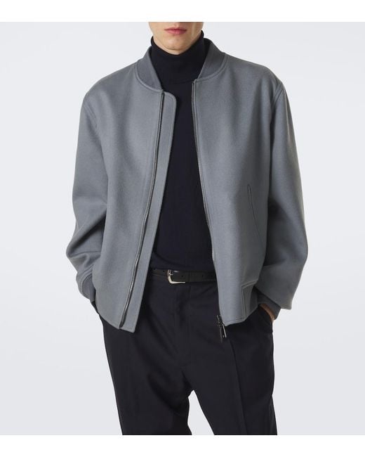 Brioni Gray Wool And Cashmere Bomber Jacket for men