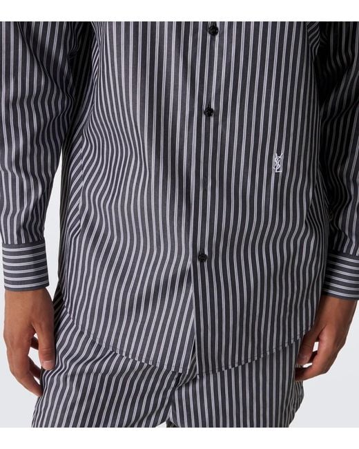 Saint Laurent Blue Striped Cotton Poplin Shirt for men