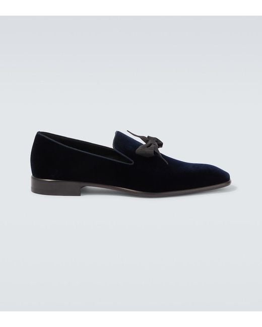 Christian Louboutin Black December First Bow-Detail Velvet Loafers for men