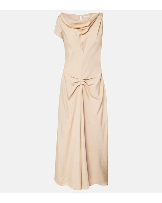 Victoria Beckham Natural Deconstructed Gathered Midi Dress