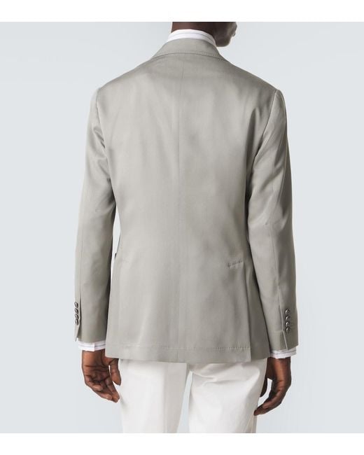 Brunello Cucinelli Gray Double-Breasted Silk Suit Jacket for men