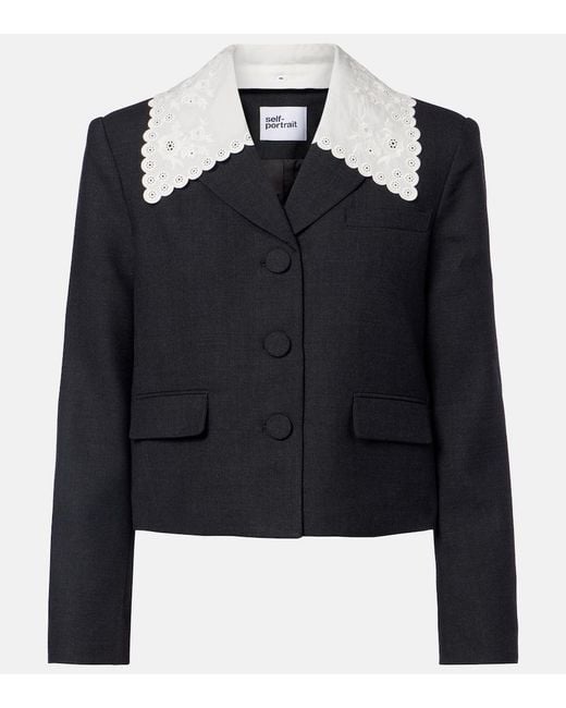 Self-Portrait Black Broderie Anglaise Cropped Jacket