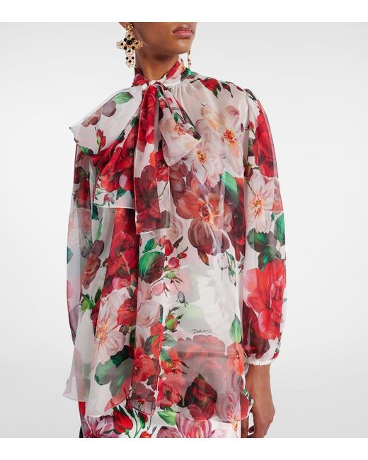 Blouse En Soie A Fleurs Dolce & Gabbana en coloris Red