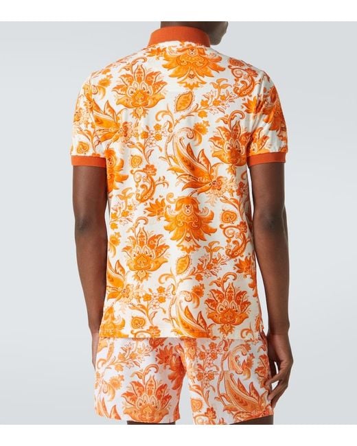 Etro Orange Paisley Cotton Polo Shirt for men