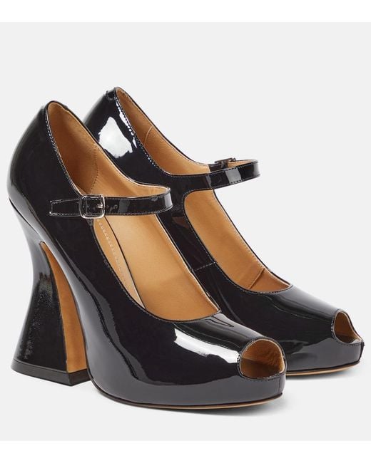 Maison Margiela Blue Patent Leather Peep-Toe Mary Jane Pumps